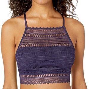 Mae Geometric Lace Bralette Wireless Bandeau Style Navy Blue Women’s Lacy Medium